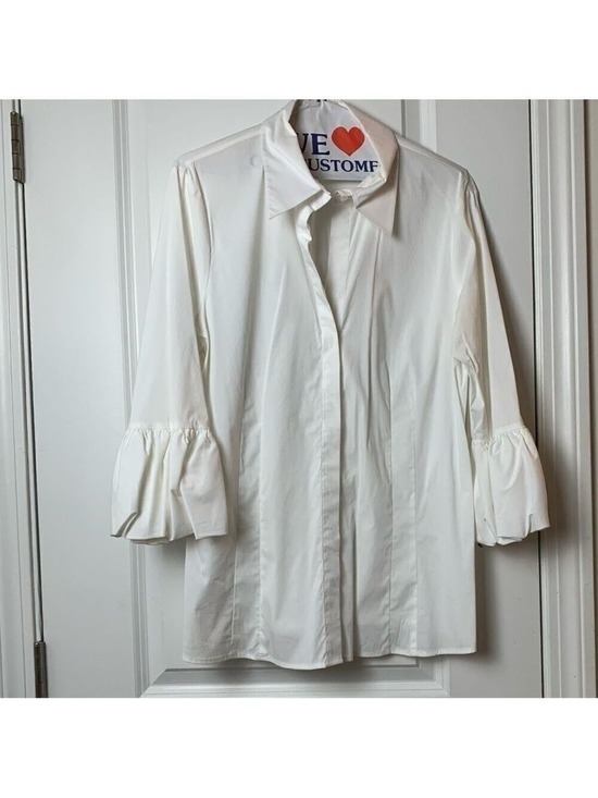 BCBGMaxAzria Tops - BCBG Maxazria White 3/4 Sleeve Button-Down with Ruffles Sleeves Size Large